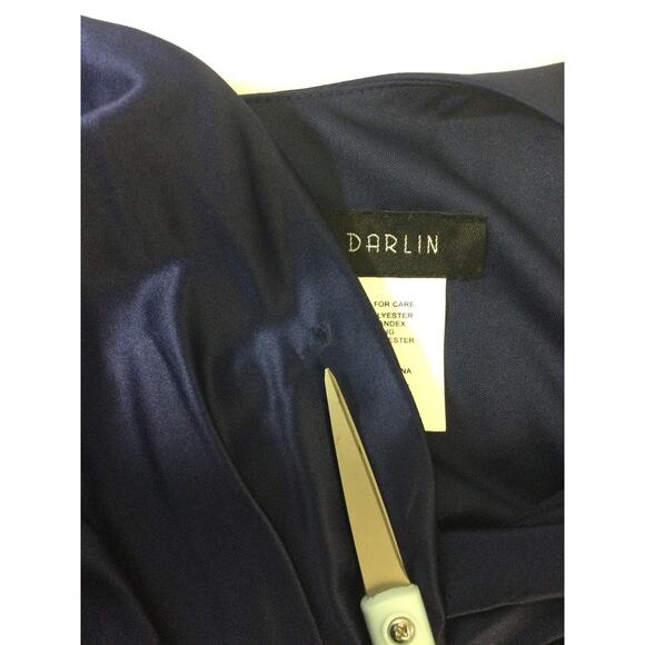 B DARLIN SZ 11 12 juniors navy blue pleated strappy A-Line midi Dress NEW b65 - Picture 7 of 8